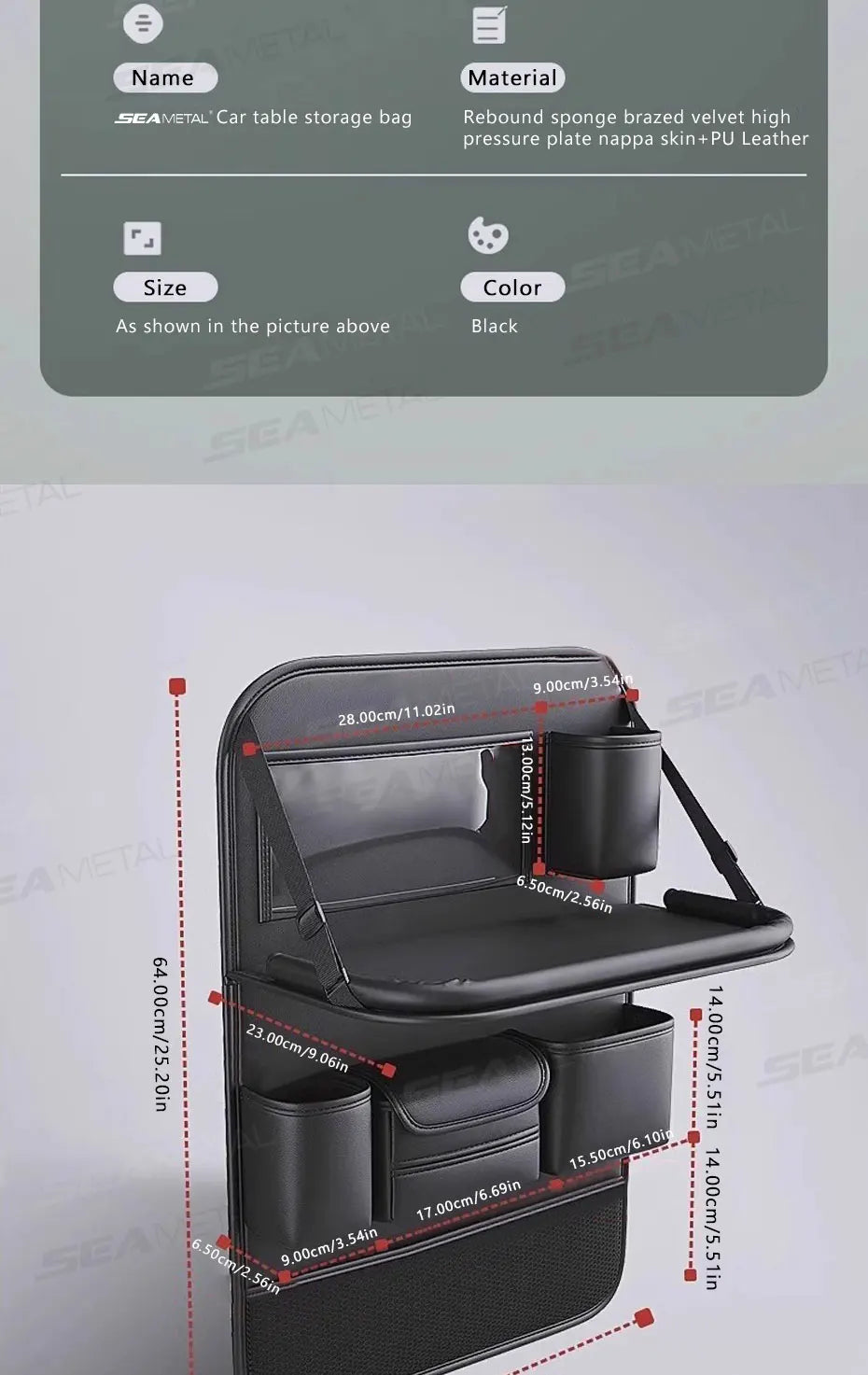 🚗 SEAMETAL Car Backseat Organizer with Tray