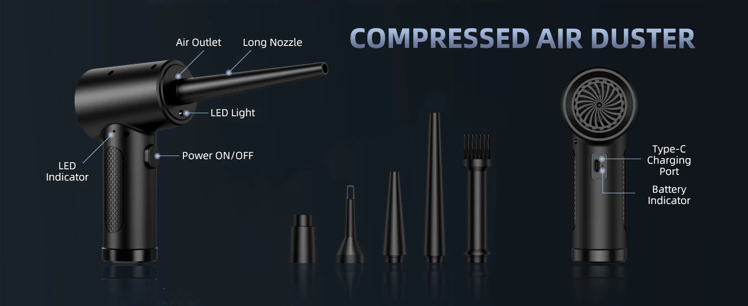 💨 Electric Compressed Air Duster – Cordless & Rechargeable