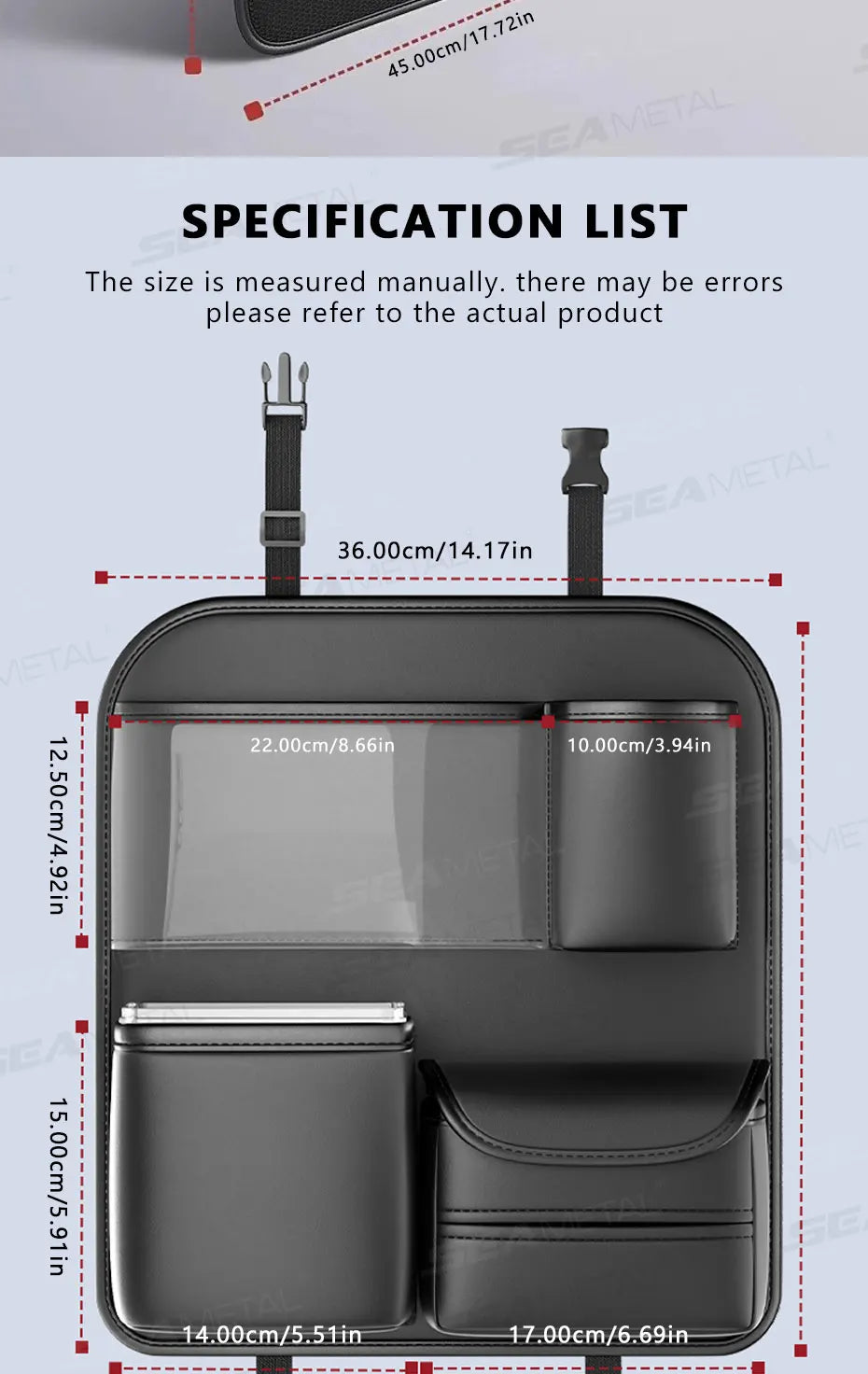🚗 SEAMETAL Car Backseat Organizer with Tray