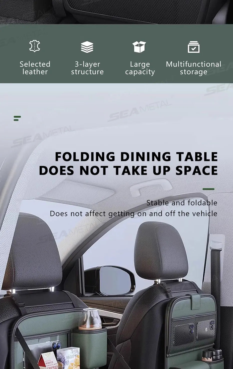 🚗 SEAMETAL Car Backseat Organizer with Tray